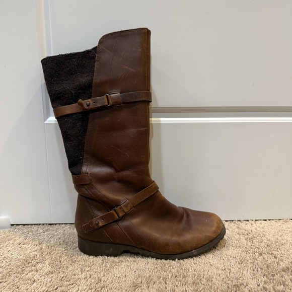 Teva De La Vina Dos Tall Boots Womens Size 8 Brown Leather Suede Buckle Riding - Picture 1 of 9